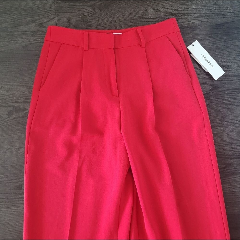 Calvin Klein Red Pleated Pants Women’s 4 Dress Trousers Tailored Office Workwear